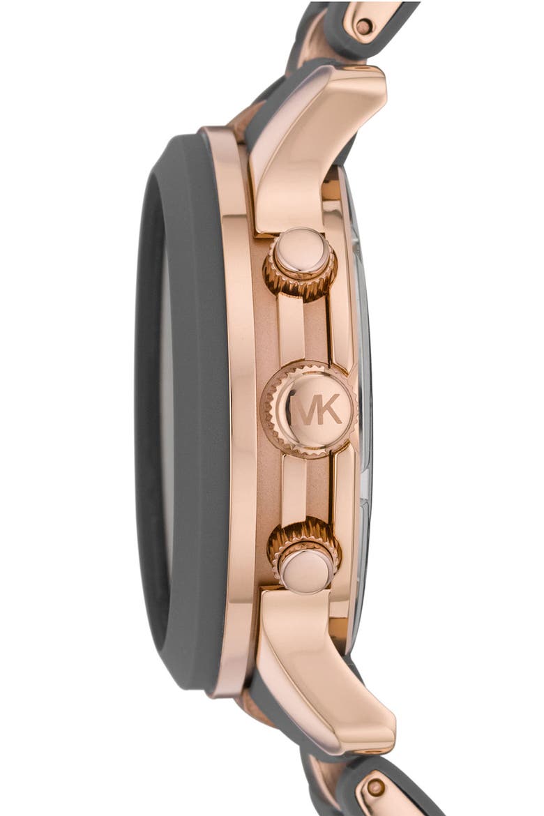 Michael Kors 'Silicone Runway' Rose Gold Chronograph Watch, Alternate, color, GREY/ ROSE GOLD