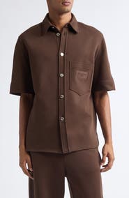 Givenchy Short Sleeve Cotton Blend Scuba Knit Button-Up Shirt