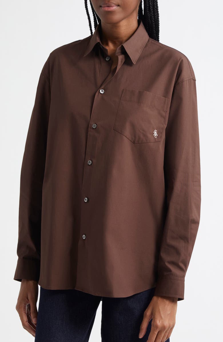 Sporty & Rich SRC Oversize Cotton Poplin Button-Up Shirt, Alternate, color, 