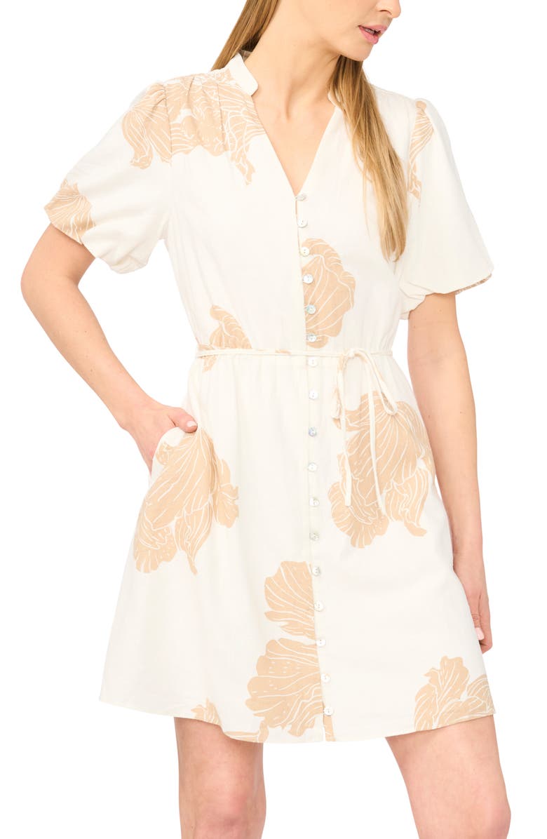 Halogen<sup>®</sup> Print Linen Blend Shirtdress, Alternate, color, Pebble