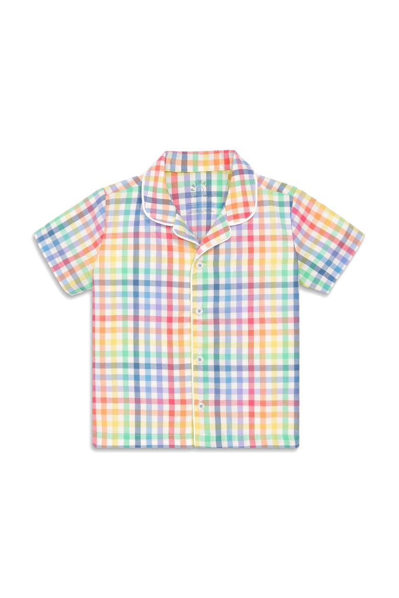 Kids Short Sleeve Pj Top In Rainbow Plaid, Main, color, Ivory Rainbow Plaid