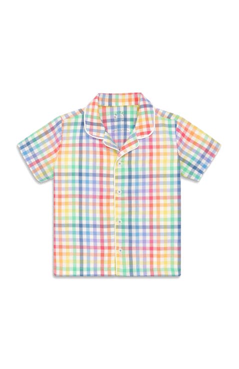 Kids Short Sleeve Pj Top In Rainbow Plaid (Toddler, Little Kid, Big Kid)