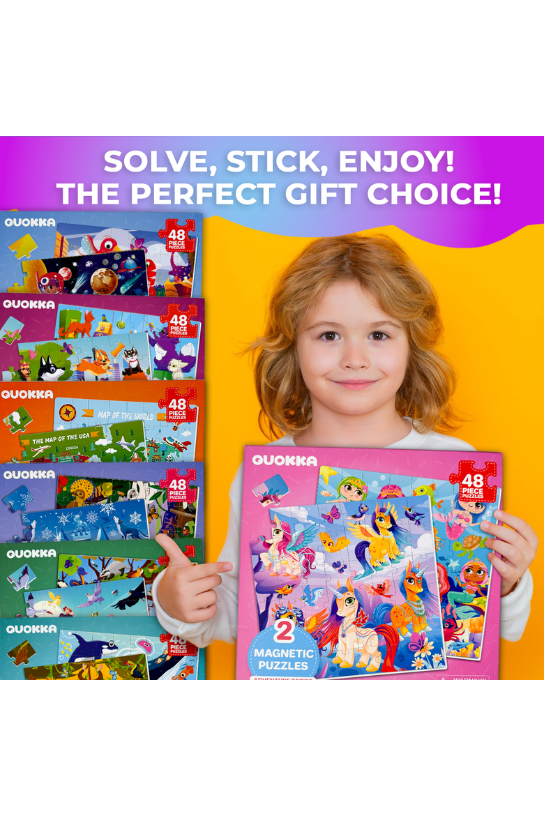 Magnetic Jigsaw Puzzle Set - 2x48 Piece, Alternate, color, Unicorns & Mermaid