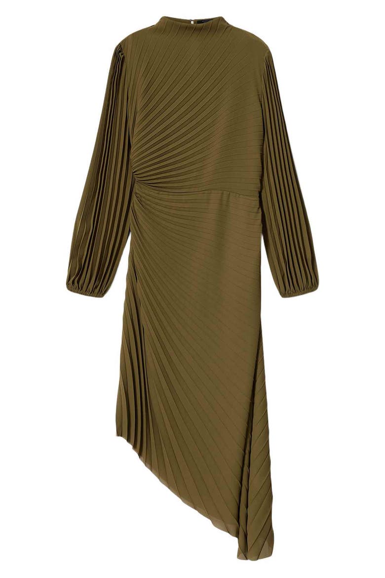 Milena Pleated Long Sleeve Asymmetric Dress, Alternate, color, OLIVE KHAKI GREEN