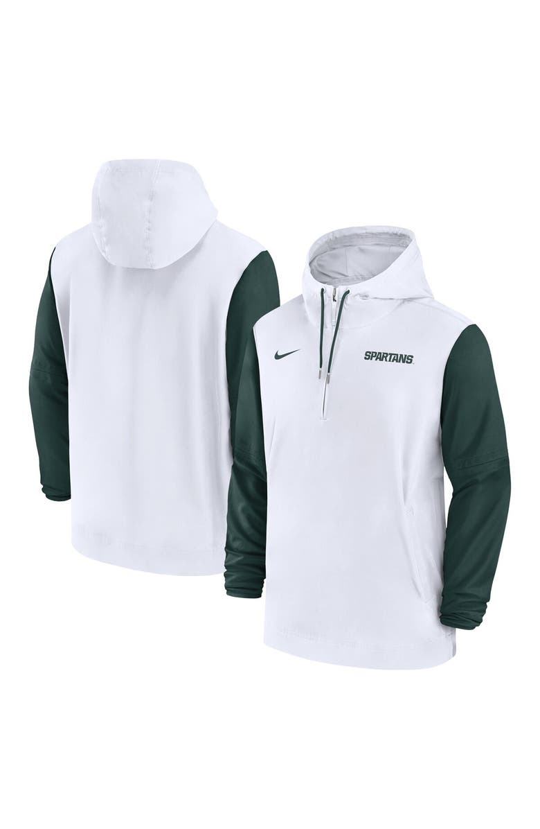 Nike Men's Nike White Michigan State Spartans 2024 Sideline Pregame Player Half-Zip Hoodie, Main, color, 