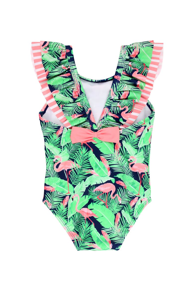 Girls V-Back UPF50+ One Piece, Alternate, color, Flamingo Frenzy