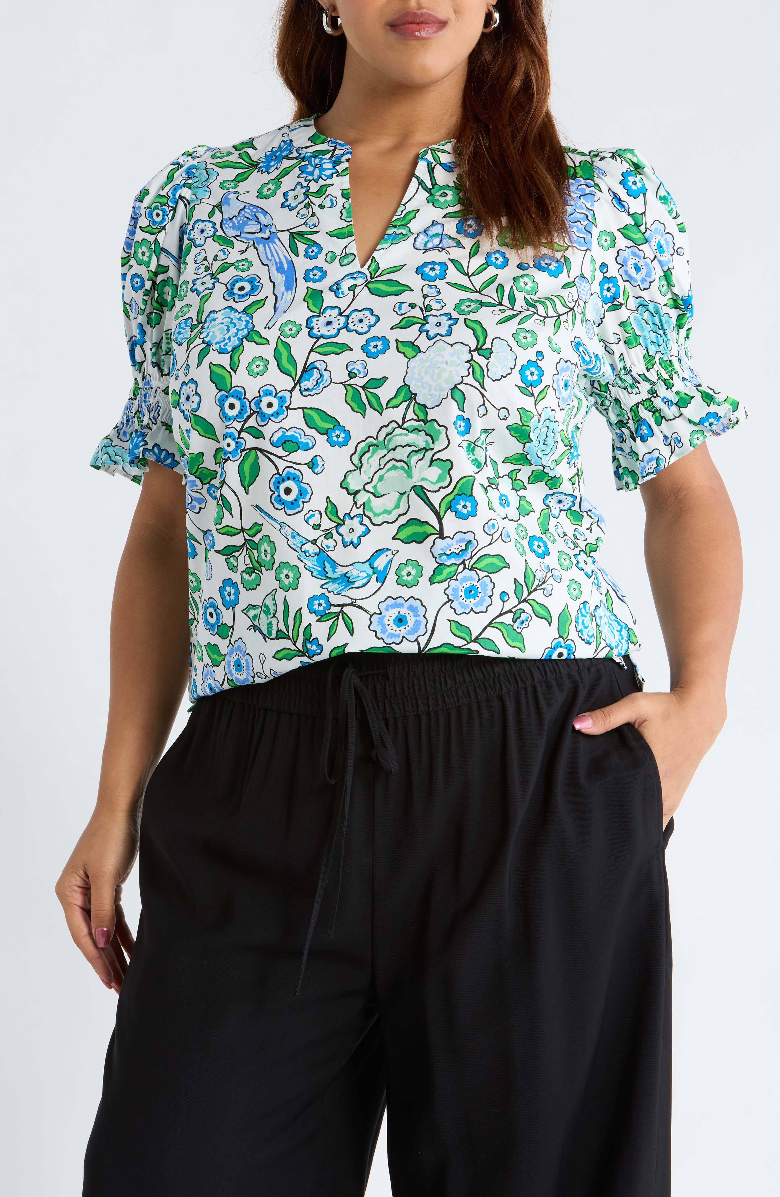 Merryn Floral Split Neck Cotton Top