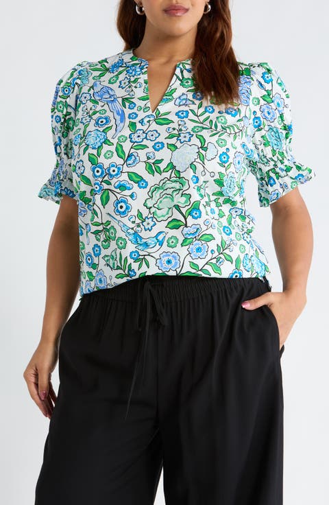 Merryn Floral Split Neck Cotton Top (Plus)