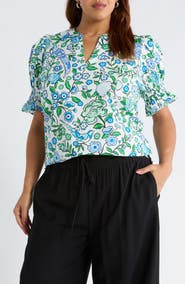SUGARLIPS Merryn Floral Split Neck Cotton Top