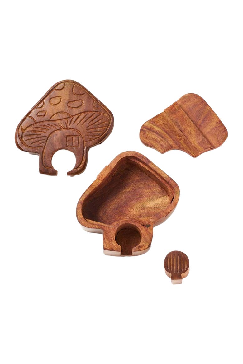Mushroom Puzzle Box - Handcrafted Sheesham Wood, Alternate, color, Brown