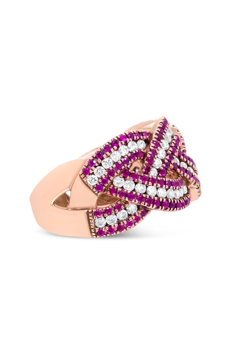 Haus of Brilliance 18K Rose Gold Red Ruby and 7/8 Cttw Diamond Woven Braided Band Ring, Alternate, color, Pink