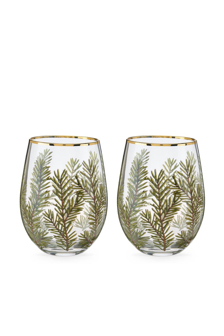 Woodland Stemless Wine Glasses Set of 2, Alternate, color, Green