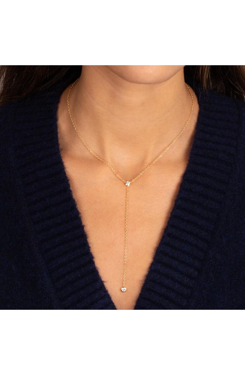 BY ADINA EDEN CZ Double Bezel Drop Chain Lariat Necklace, Alternate, color, Gold