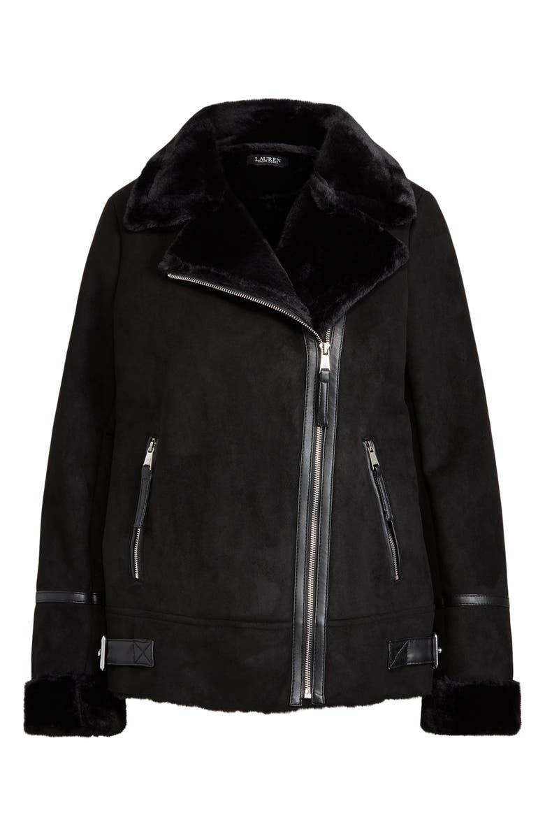 Lauren Ralph Lauren Faux Shearling Moto Jacket, Alternate, color,