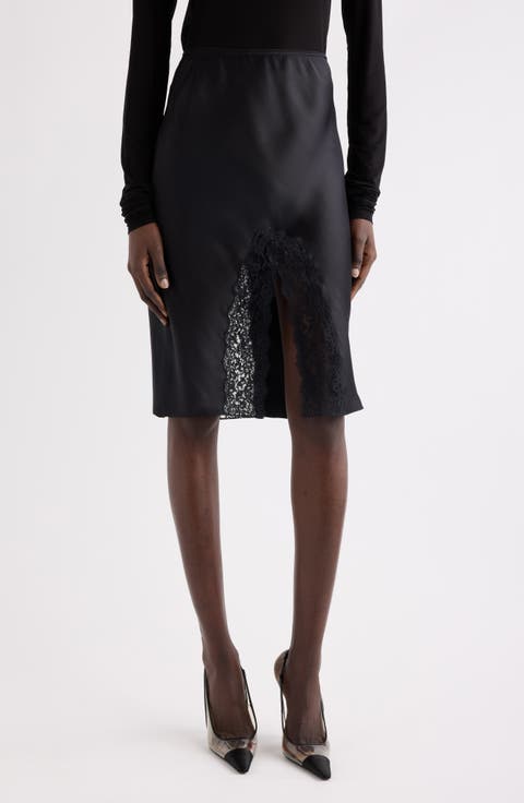 Lace & Double Face Silk Satin Split Skirt
