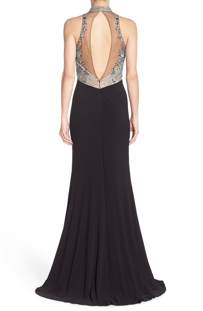 Sean Collection Embellished Mesh & Jersey Gown, Alternate, color, 