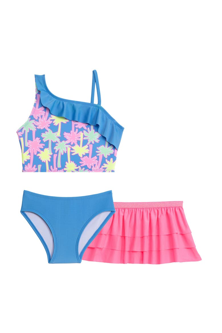 Toddlers 3-Piece Asymmetrical Ruffle Bikini Coverup Set, Main, color, I Dream of Palm Trees