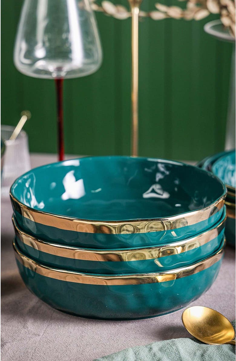 Stone Lain Florian Porcelain 4-Piece Pasta Bowl Set, Alternate, color, Green