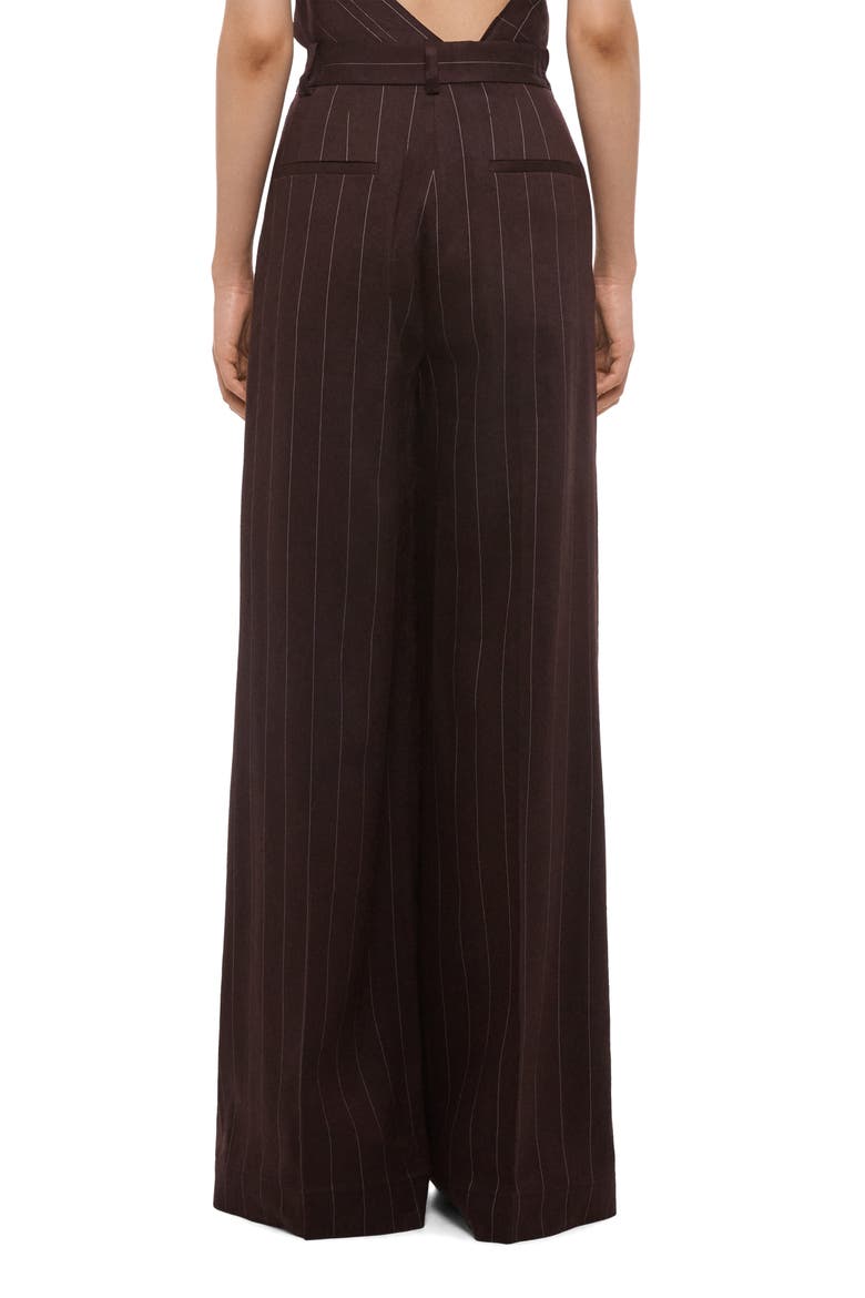 Pinstripe Wide Leg Linen Blend Pants, Alternate, color, BROWN MULTI