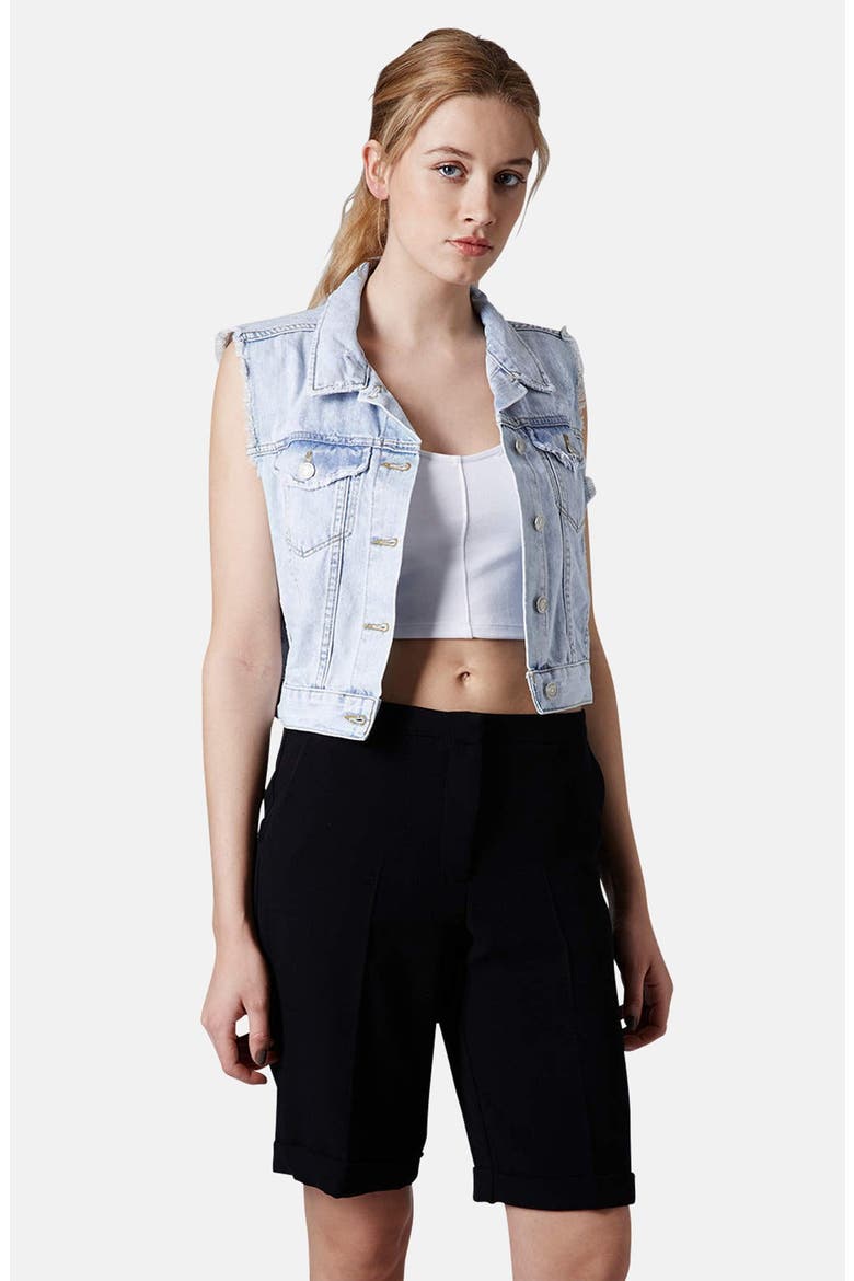 Moto Denim Vest, Main, color, LIGHT DENIM