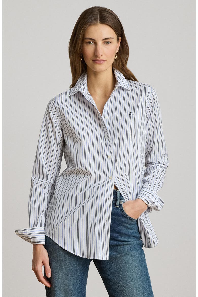Cotton Broadcloth Button-Up Shirt, Alternate, color, BLUE/ MULTI