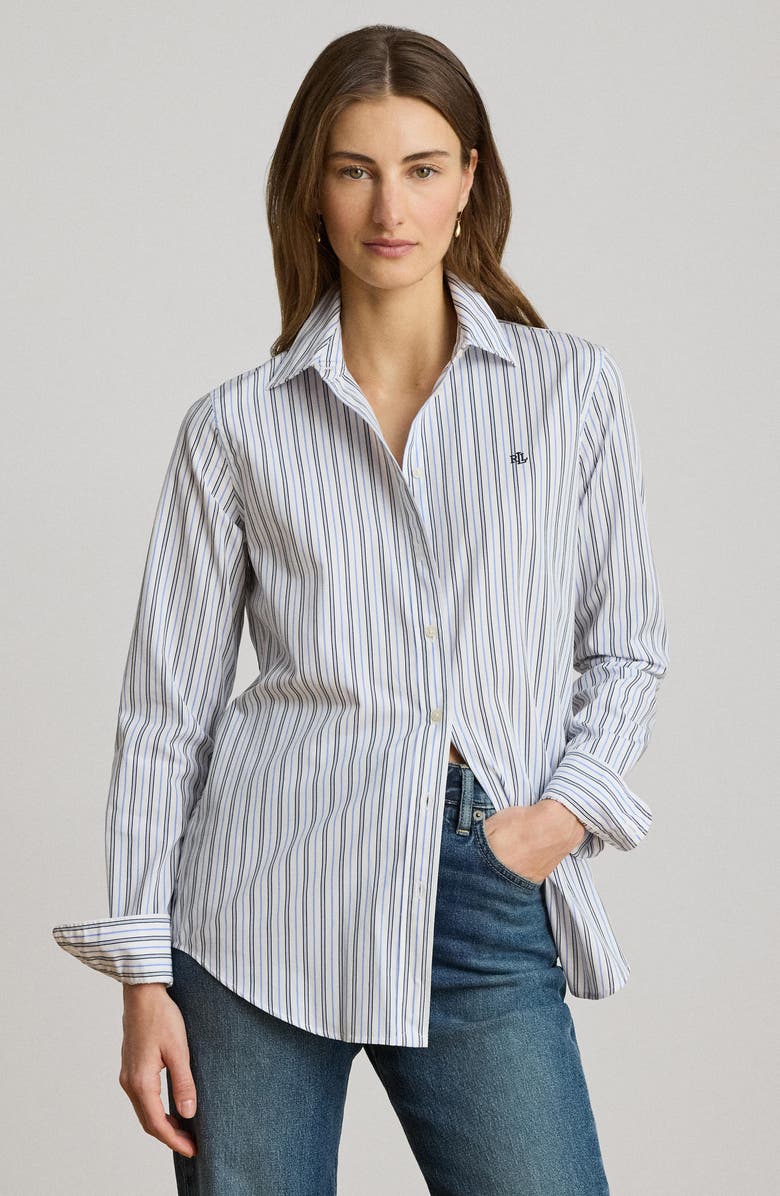 Lauren Ralph Lauren Cotton Broadcloth Button-Up Shirt, Alternate, color, Blue/ Multi