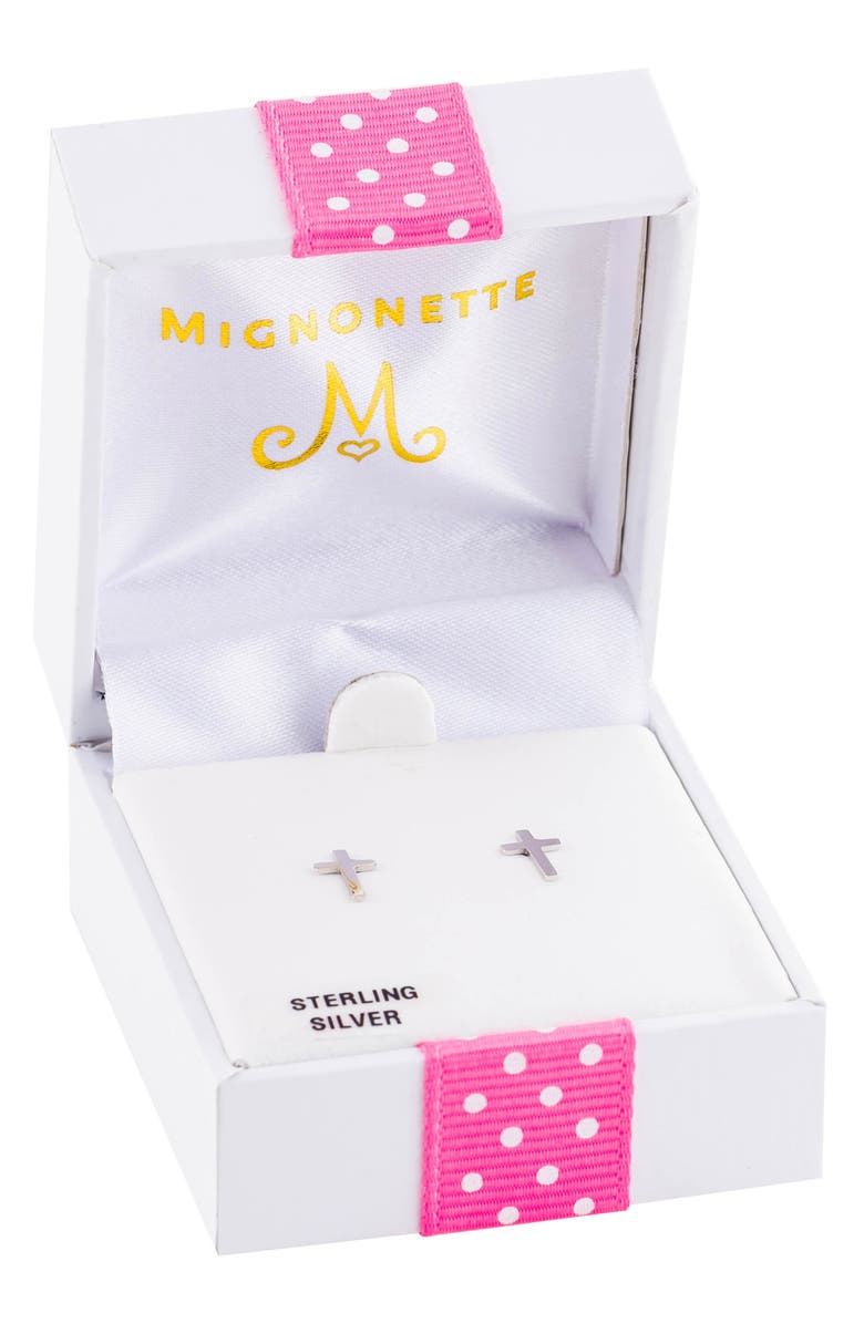 Mignonette Sterling Silver Cross Earrings, Alternate, color, Silver