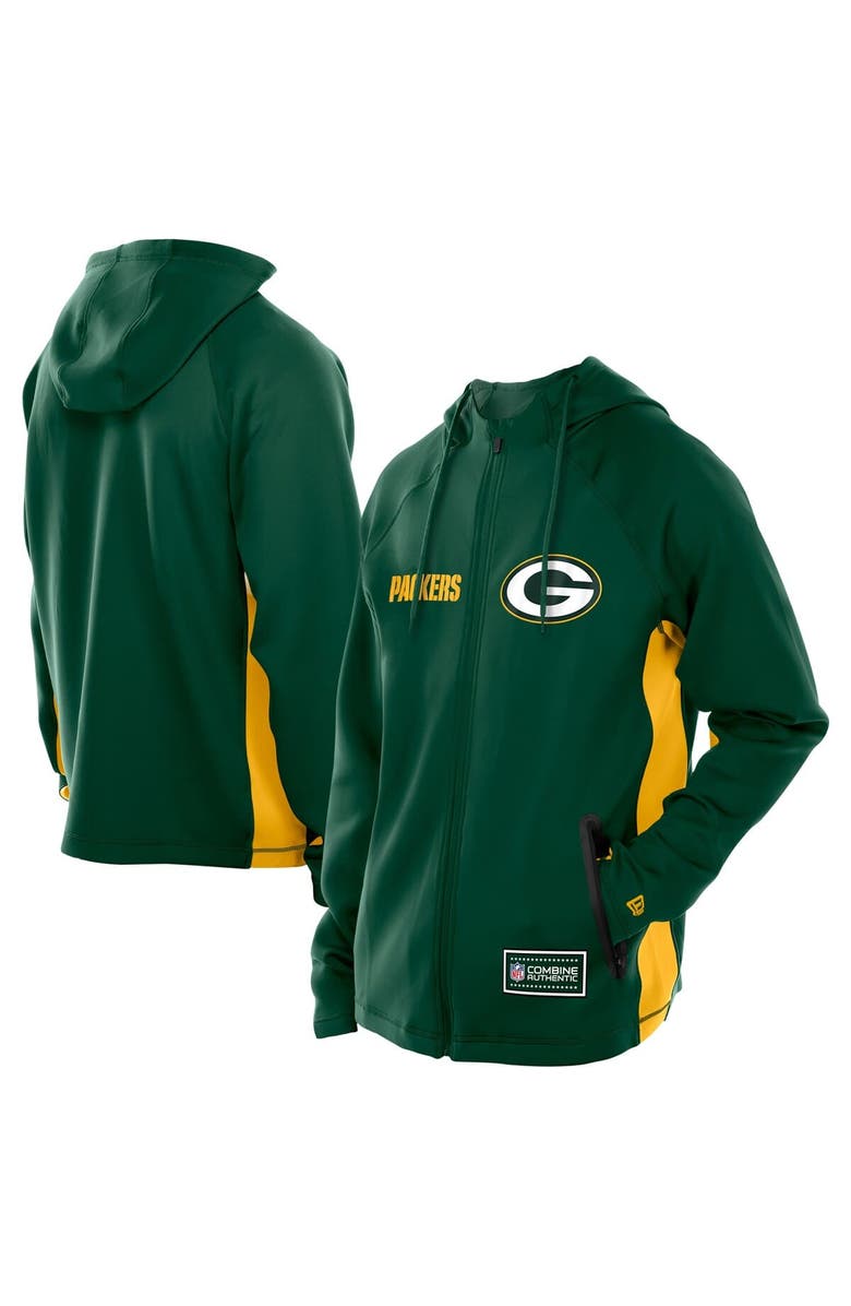 New Era Men's New Era  Green Green Bay Packers Combine Authentic Raglan Scuba Full-Zip Hoodie, Main, color, Green