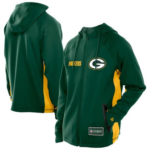 Men's New Era  Green Green Bay Packers Combine Authentic Raglan Scuba Full-Zip Hoodie