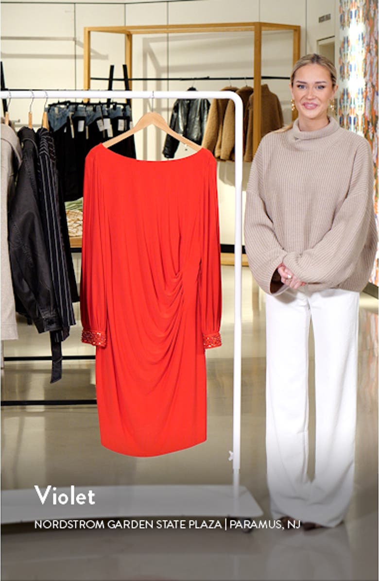 Beaded Cuff Long Sleeve Cocktail Dress, sales video thumbnail