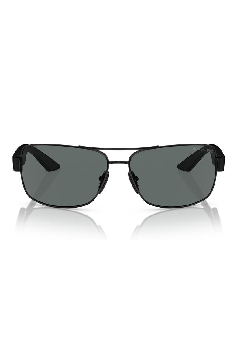 65mm Oversize Polarized Pillow Sunglasses, Main, color, BLACK
