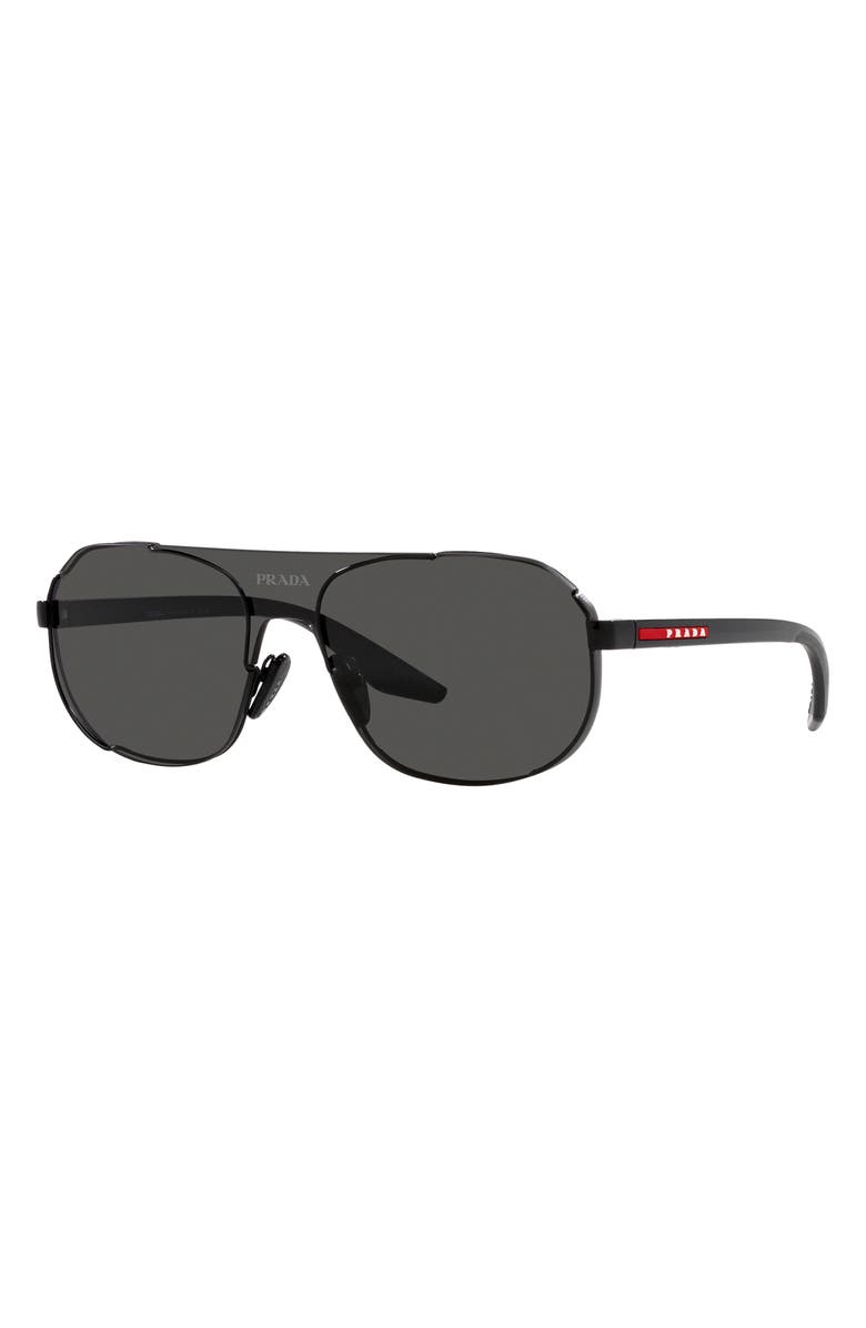 Prada Linea Rossa 140mm Rectangular Sunglasses, Alternate, color, Black