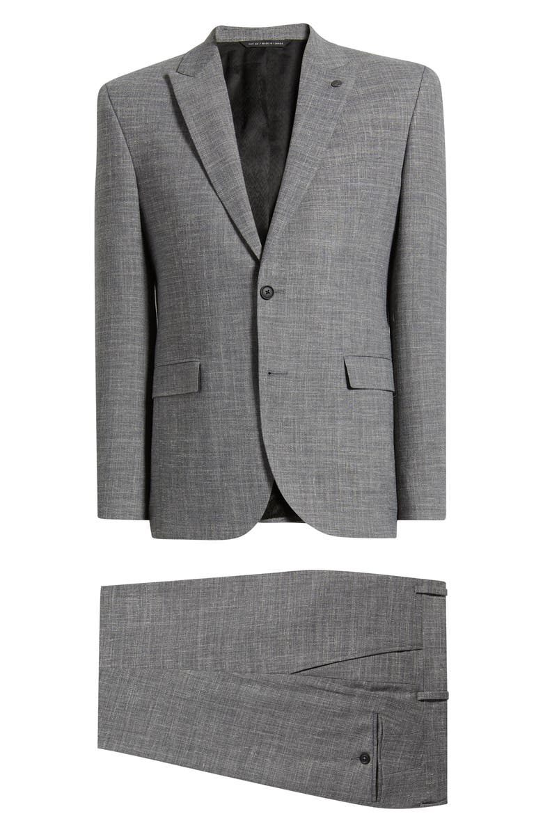 AllSaints Rawdon Slim Fit Grey Mélange Peak Lapel Suit, Main, color, Grey