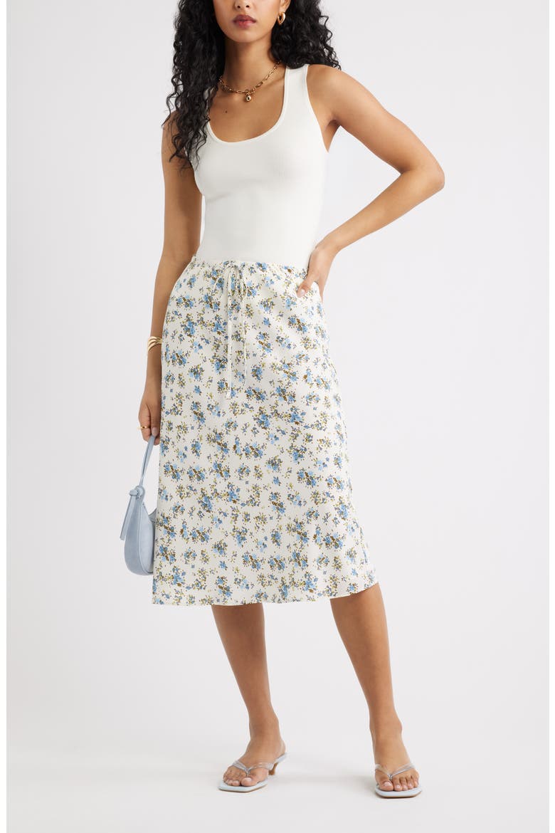 Print Midi Skirt, Alternate, color, IVORY- BLUE CELIO ROSE