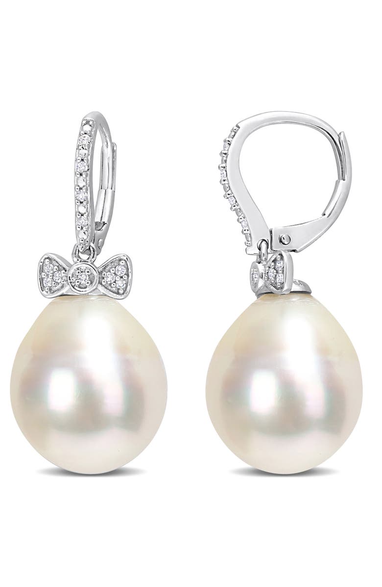 Julianna B. South Sea Pearl & Diamond Bow Earrings 14k, Main, color, 