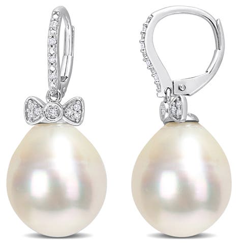 South Sea Pearl & Diamond Bow Earrings 14k