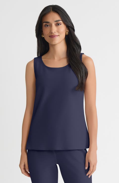 Stretch Deco Crepe Scoop Neck Tank