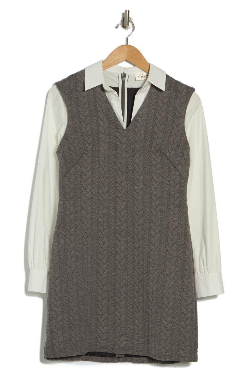 Eliza J Long Sleeve Twofer Shirtdress, Alternate, color, Grey
