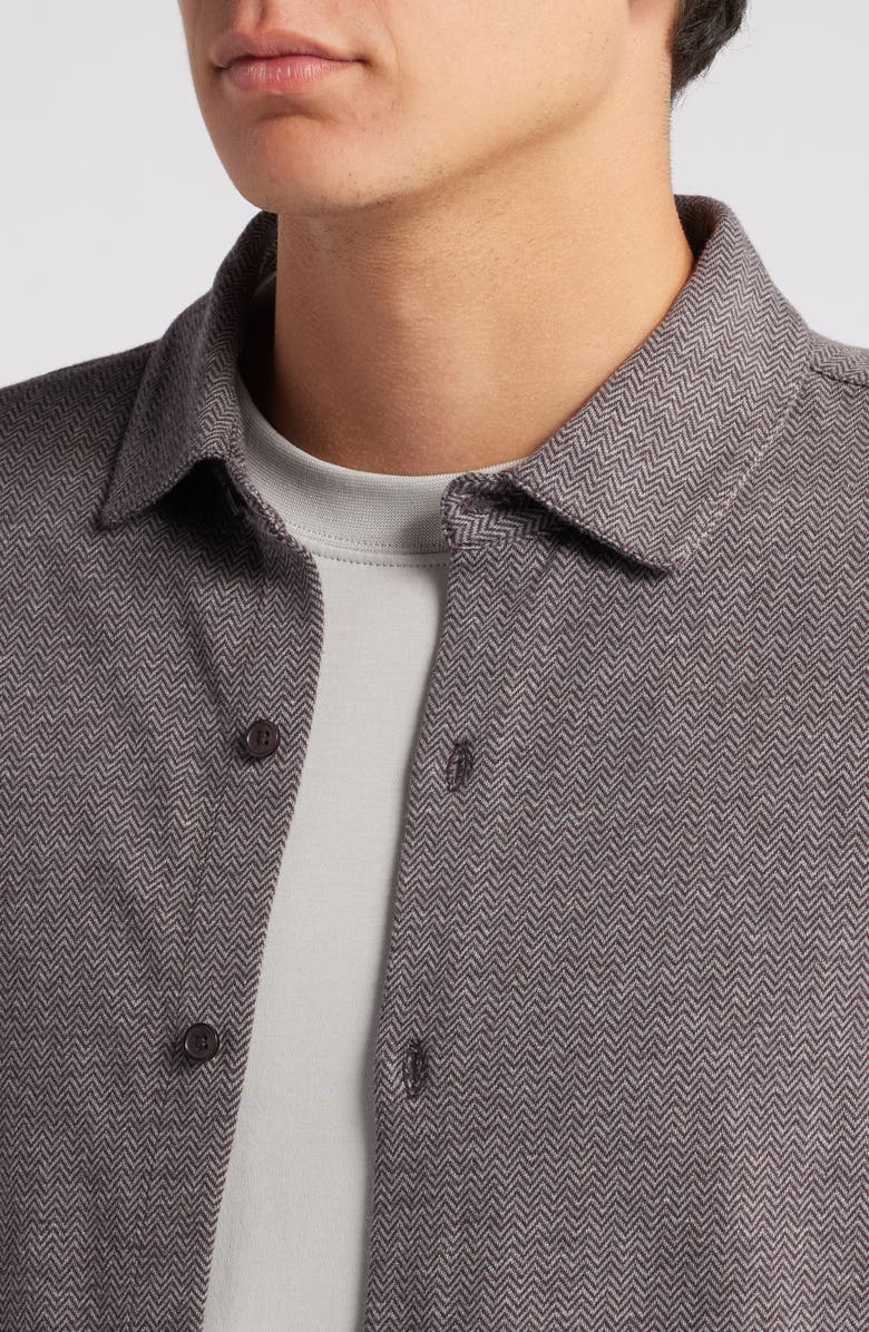 Robert Barakett Shearwood Herringbone Knit Button-Up Shirt, Alternate, color, Port