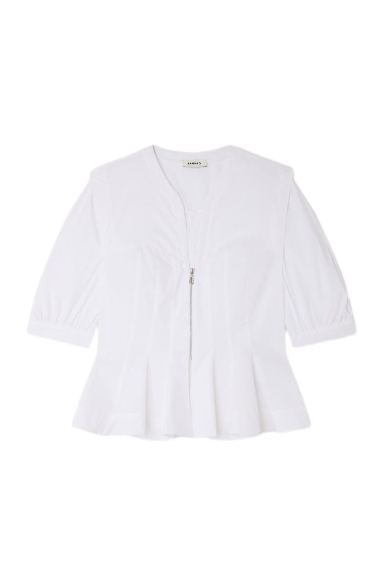 SANDRO Zipped peplum shirt, Alternate, color, White