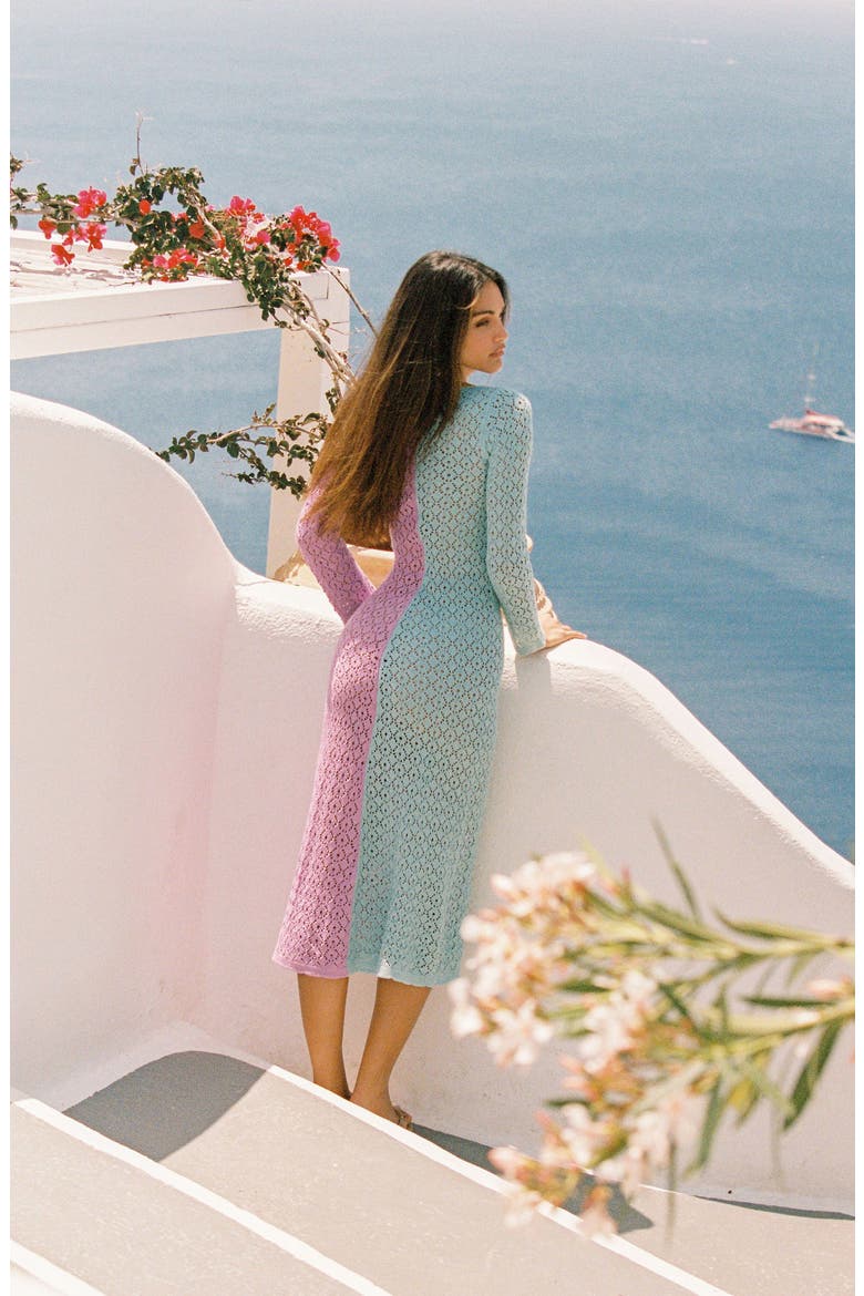 Alexandra Long Sleeve Colorblock Cover-Up Maxi Sweater Dress, Alternate, color, PURPLE/ TEAL MULTI