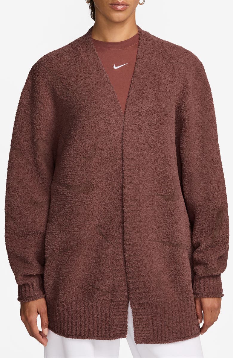 Nike Phoenix Oversize Bouclé Cardigan, Main, color, Brown