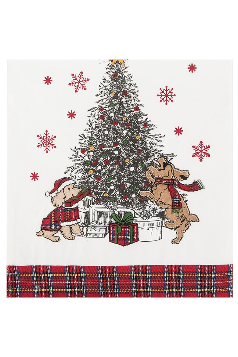Festive Dogs Christmas Tree Cotton Blend Vintage Table Runner 13" x 72", Alternate, color, Off-White