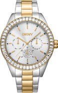 DKNY Crystal Bezel Three Hand Quartz Bracelet Watch, 40mm