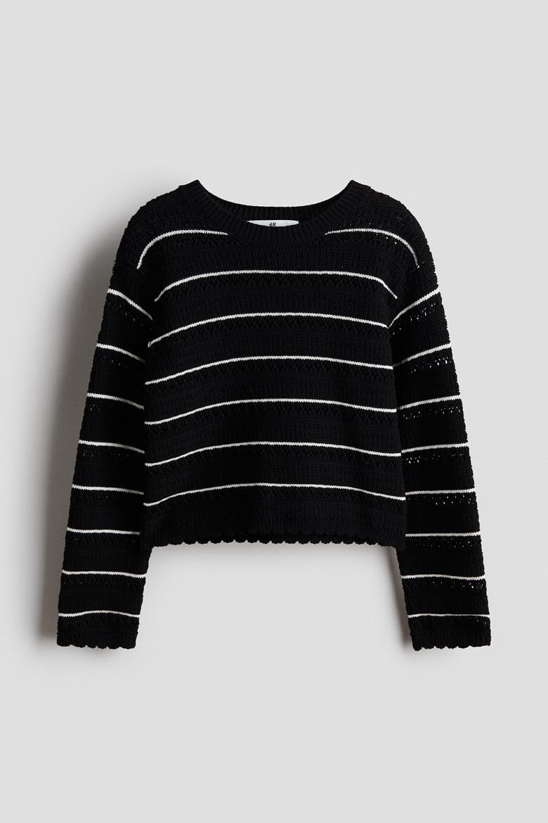 Pointelle-knit Cotton Jumper, Alternate, color, Black/striped