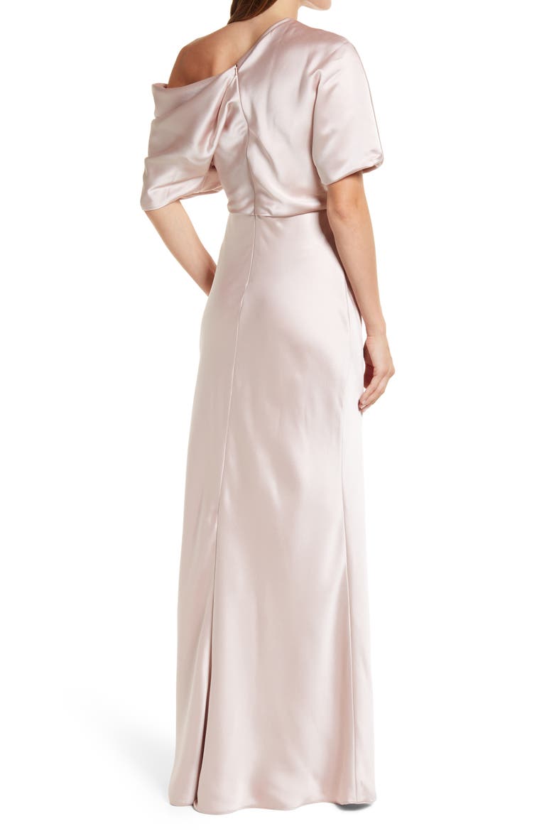 One-Shoulder Fluid Satin Gown, Alternate, color, ROSE QUARTZ