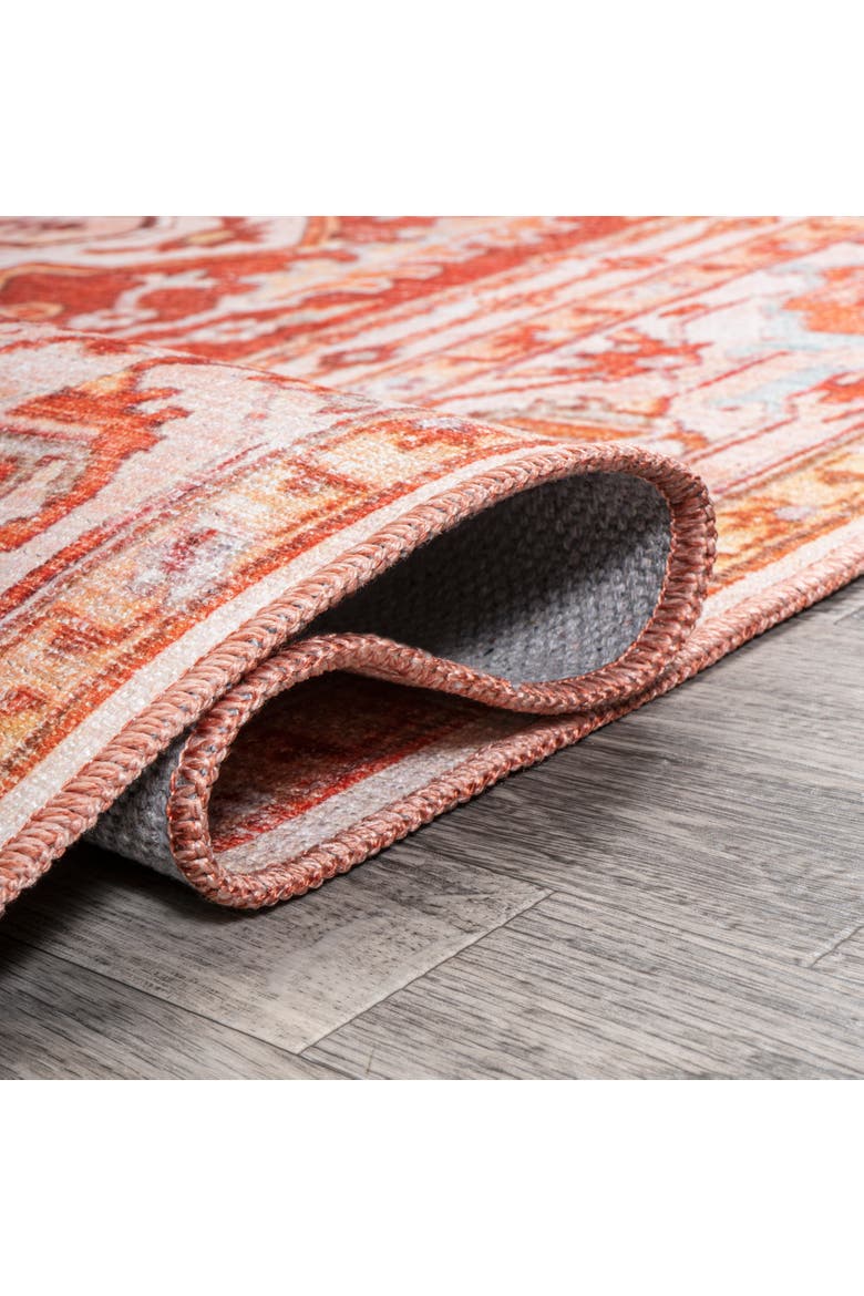 Asa Ornate Medallion Machine-Washable Round Area Rug, Alternate, color, Orange/Cream - Round