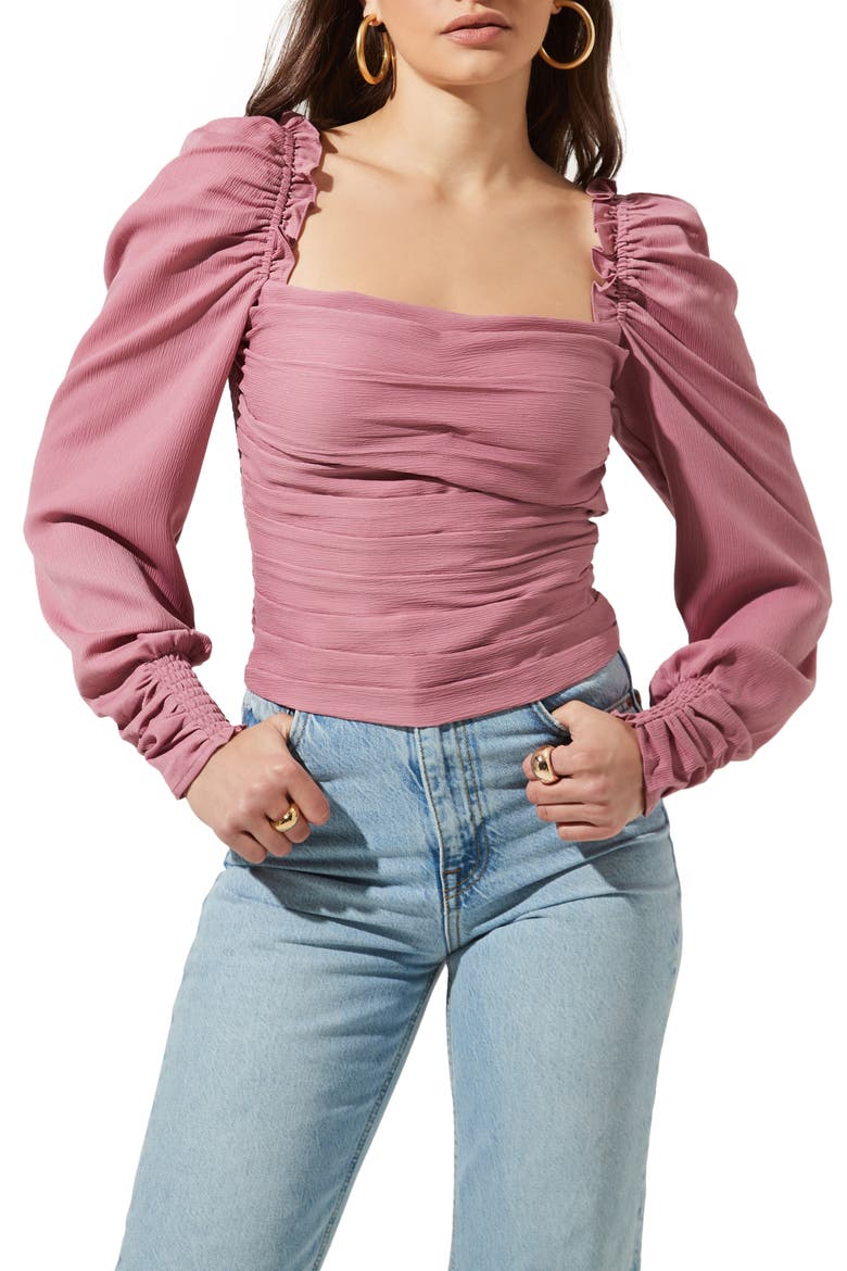 Square Neck Puff Sleeve Top, Main, color, PINK