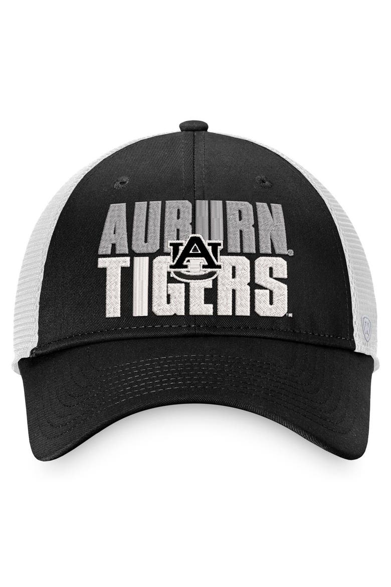 Men's Top of the World Black/White Auburn Tigers Stockpile Trucker Snapback Hat, Alternate, color, Black