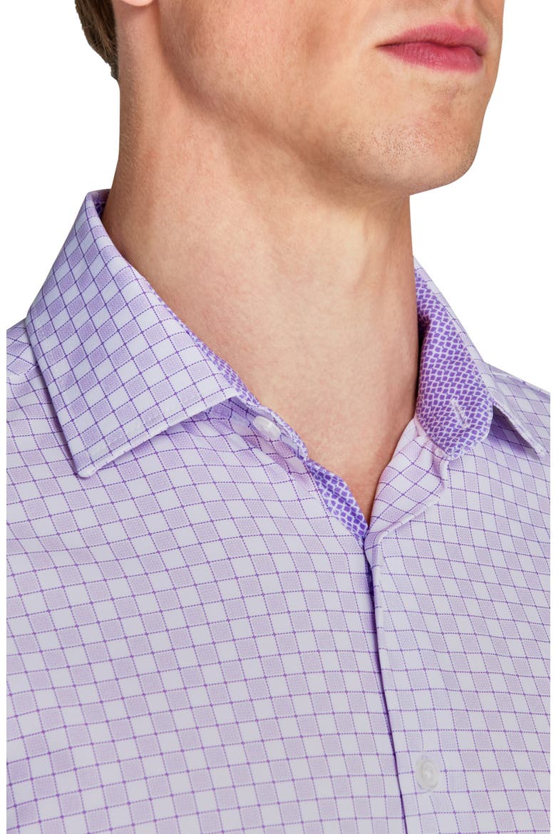 Slim Fit Checker Print Performance Dress Shirt, Alternate, color, WHITE/ PURPLE